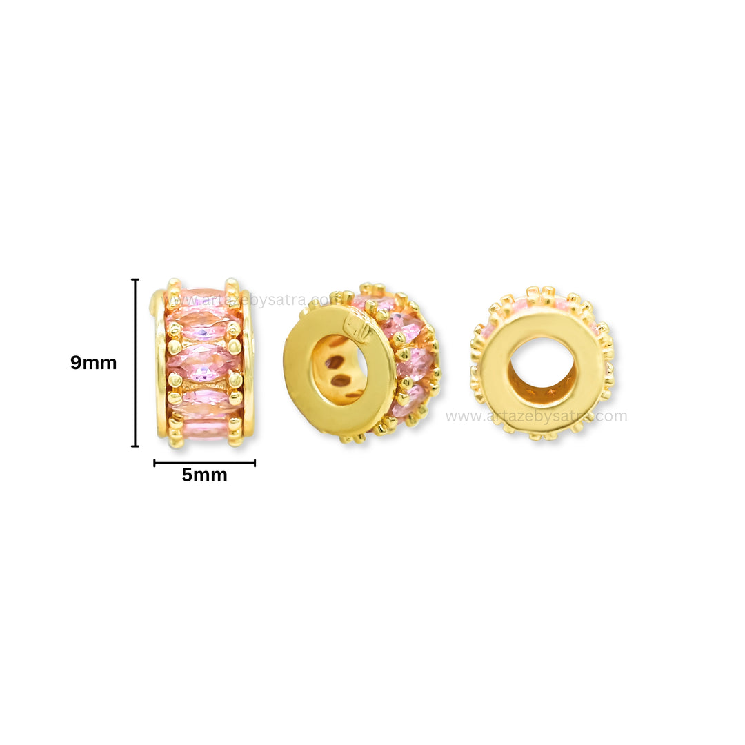 Gold & Pink Crystal Pave Spacer Beads | Qty : 1pc | Size : 5mm