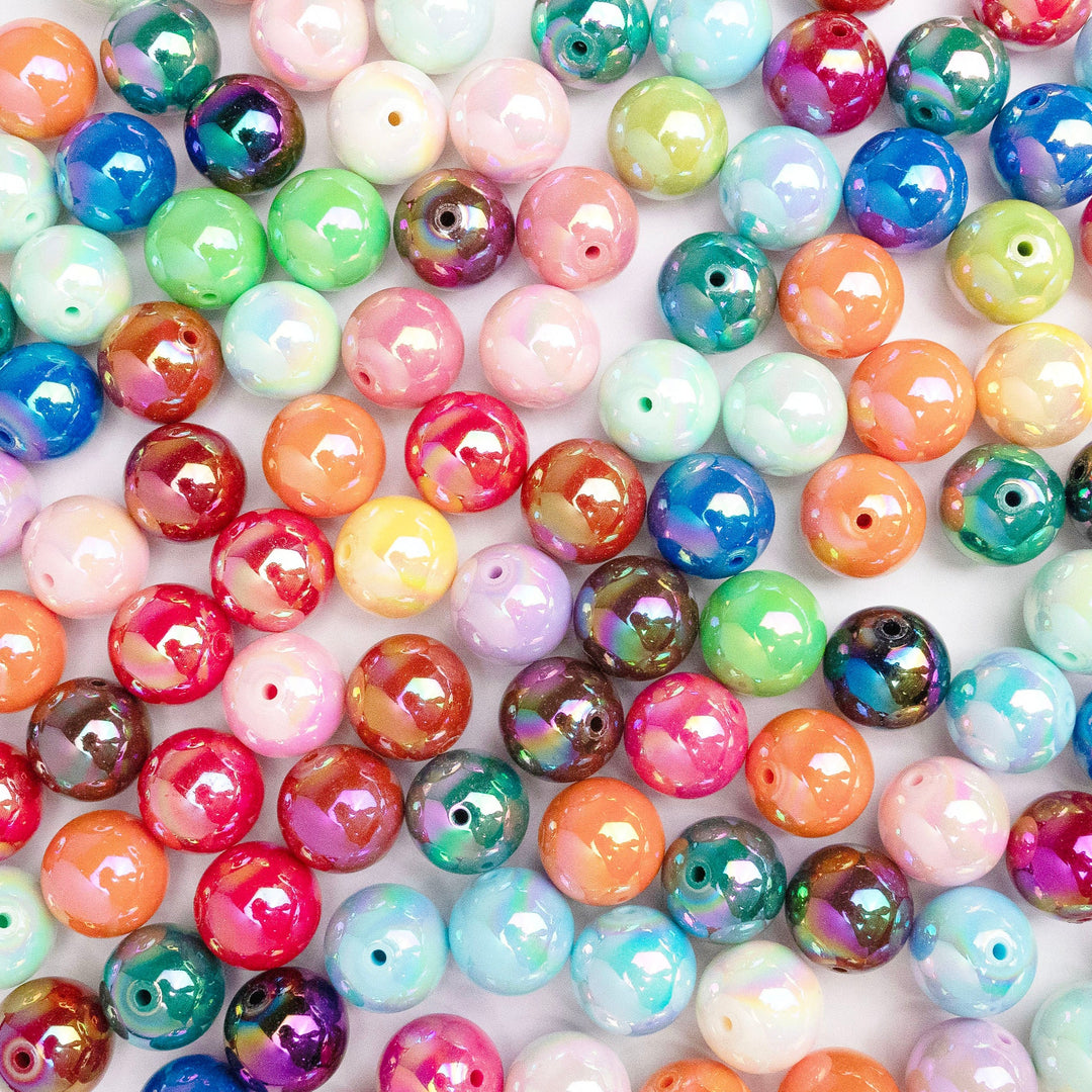 Assorted Rainbow Round Shape Plastic Beads | Size: 16mm | Qty: 12pcs (High Quality)