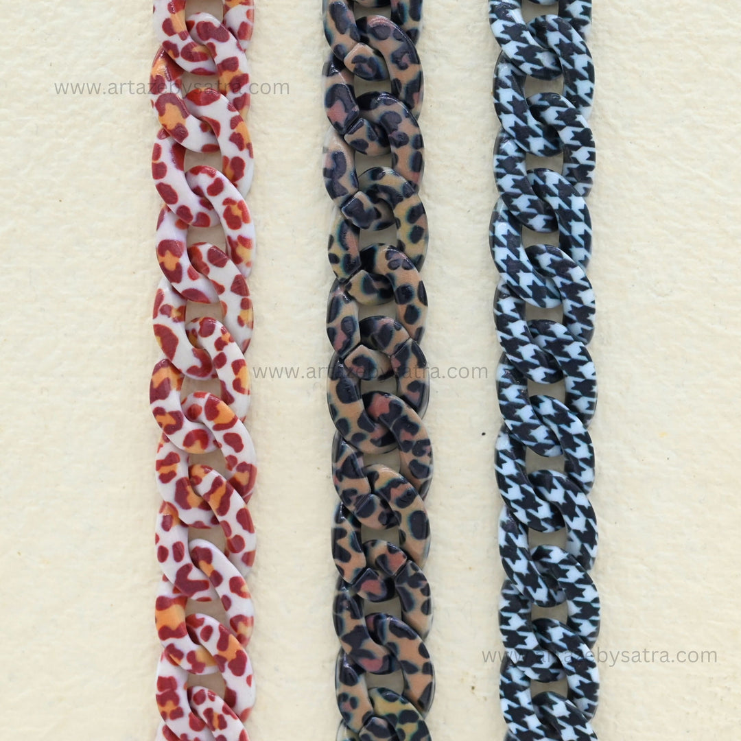 Animal Print Acrylic Chains | Size : H-16mm W-22mm | Qty : 1mtr | AC22