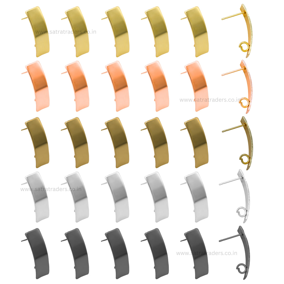 Rectangle Shape Metal Base Earring Stud | Size : 26mm | 6pcs (3 Pair) | EF61