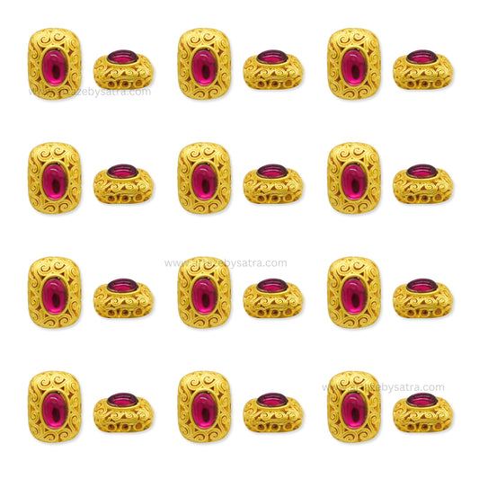 Brass Enamel Pink Stone Beads | High Quality | Size : 12mm | Qty : 4pcs