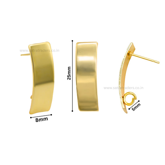 Rectangle Shape Metal Base Earring Stud | Size : 26mm | 6pcs (3 Pair) | EF61