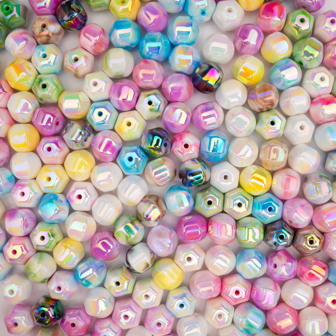 Assorted Rainbow Hexagon Plastic Beads | Size: 14mm | Qty: 12pcs (High Quality)