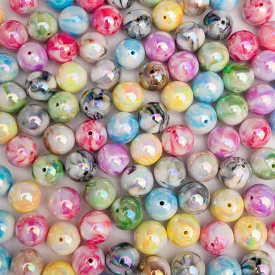 Assorted Rainbow Round Marble Plastic Beads | Size: 15mm | Qty: 12Pcs (High Quality)