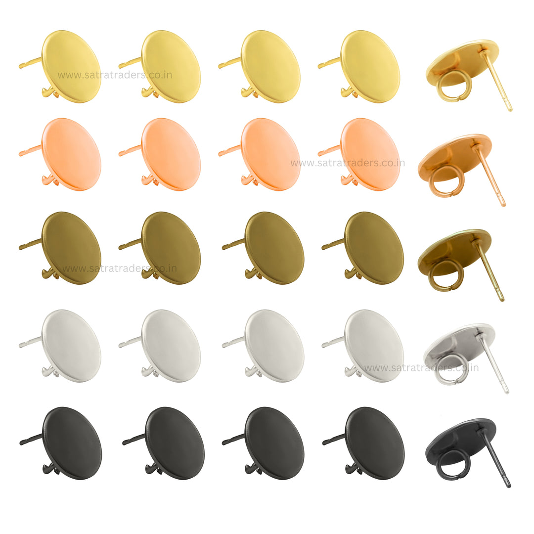 Round Shape Metal Base Earring Stud | Size : 12mm | 6pcs (3 Pair) | EF62