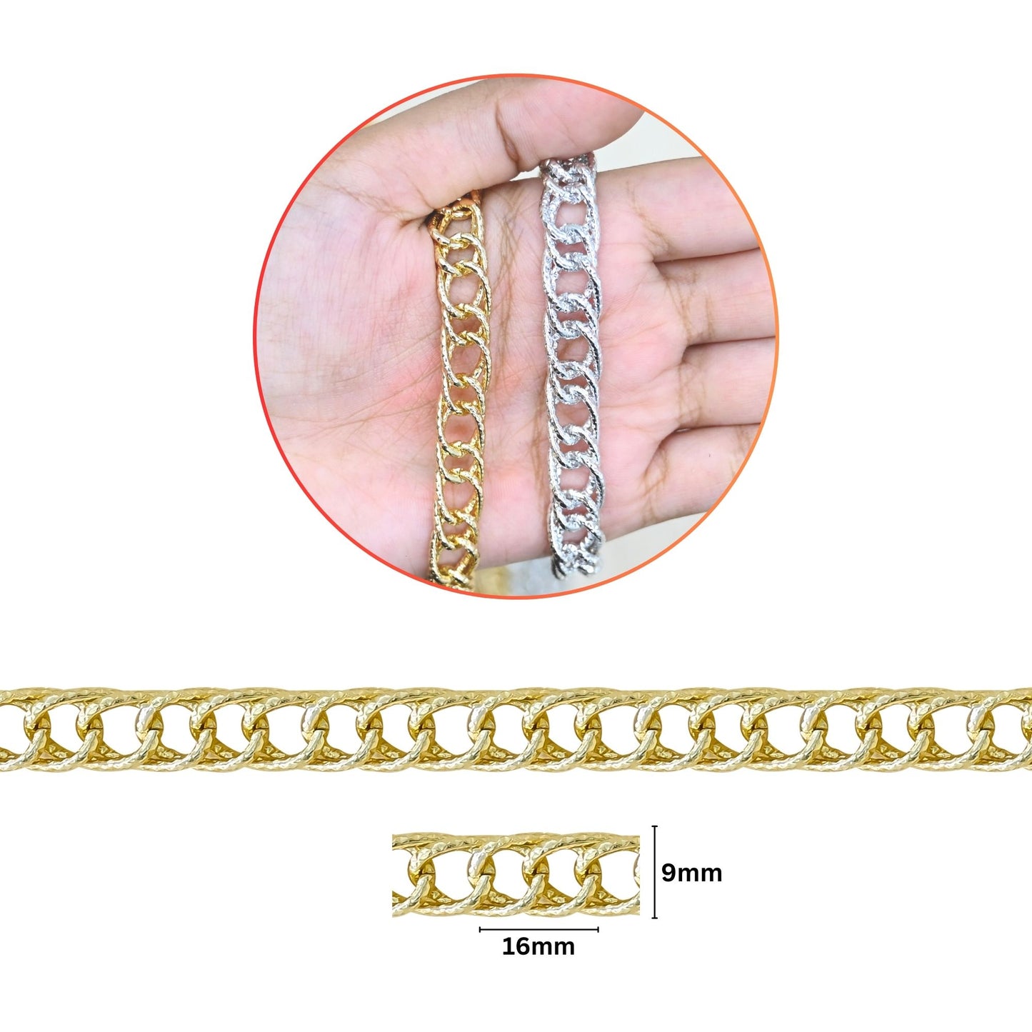 Aluminium Chain | Size : W-9mm H-16mm | Qty : 1mtr | JT-19-35-15