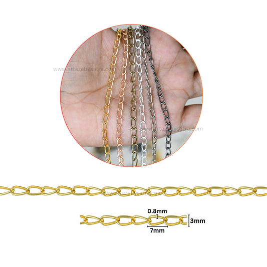 Iron Twisted Link Oval Chain | Size: H-3mm W-7mm | Qty : 100g | IC04