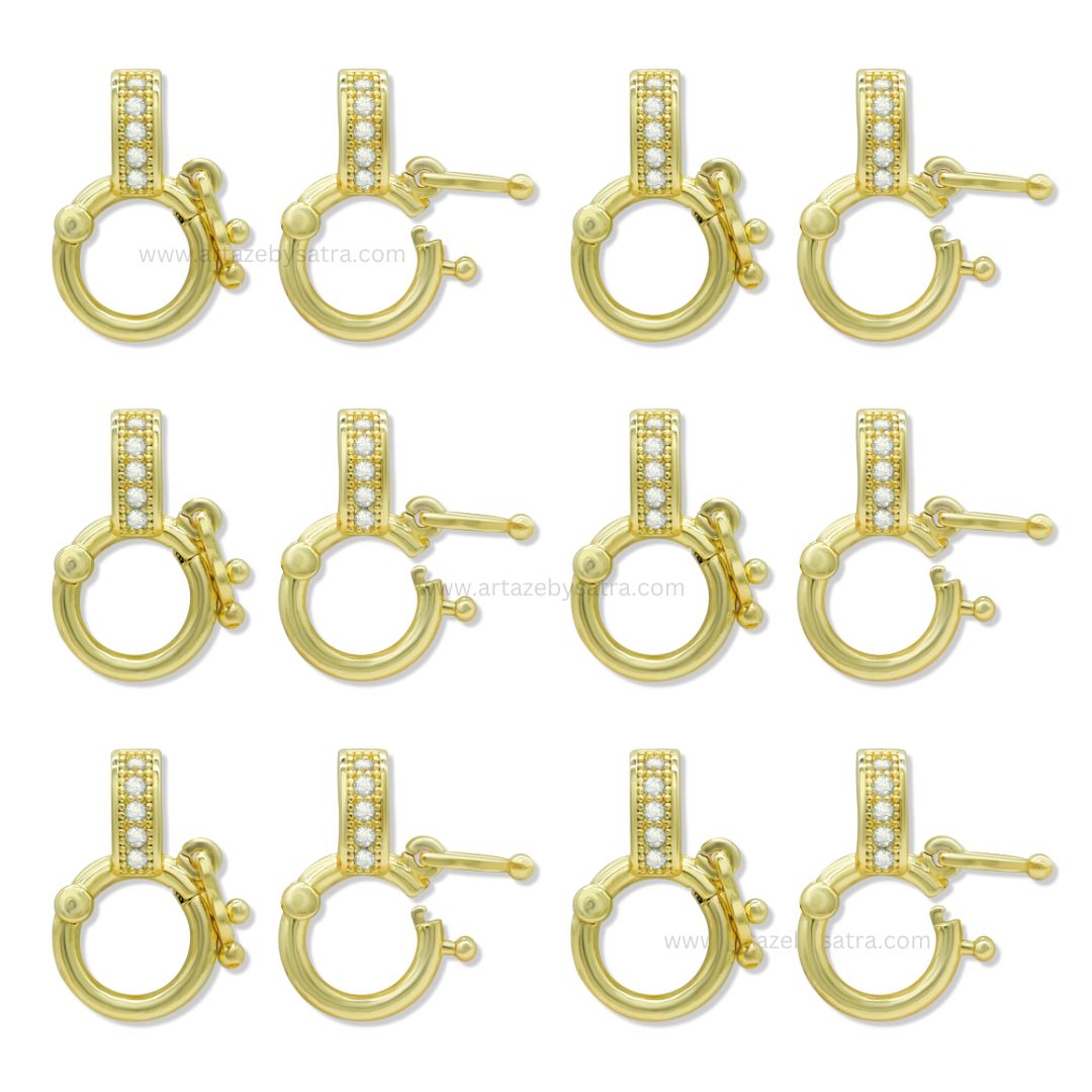 Brass Lobster Clasps with Crystal Pavé Detail | Qty : 2pcs | Size : 15mm