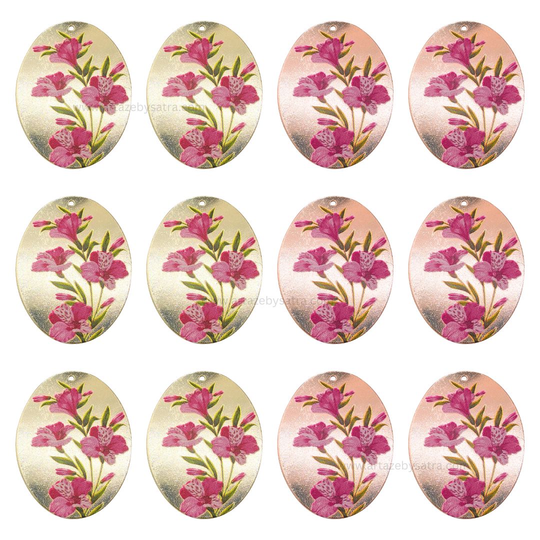 1 Loop Oval Floral Shiny Finish Metal Art | Size : 45mm | Qty :6pcs | MA361