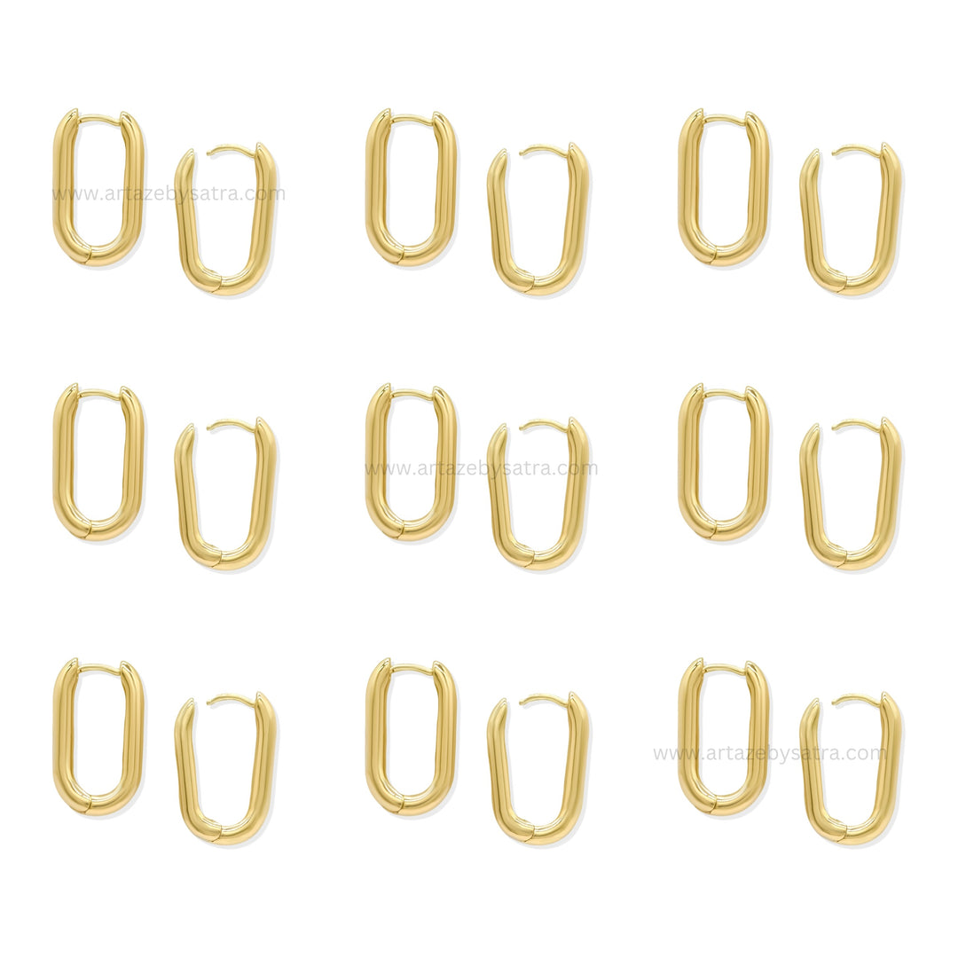 Brass Gold Plated Oval Paperclip Hoop Earrings | High Quality | Size : 25mm | Qty : 2pcs | EF77