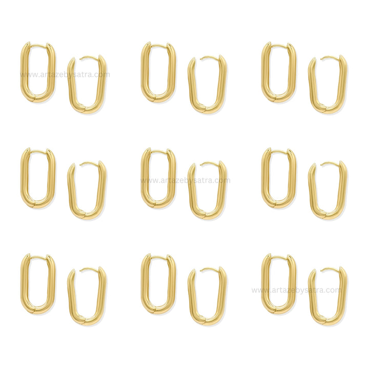 Brass Gold Plated Oval Paperclip Hoop Earrings | High Quality | Size : 25mm | Qty : 2pcs | EF77