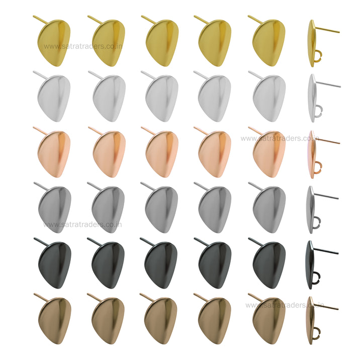 Drop Shape Metal Base Earring Stud | Size : 14mm | 6pcs (3 Pair) | EF60