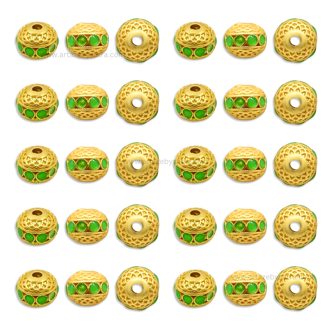 Brass Green Enamel Charms | High Quality | Size : 10mm | Qty : 4pcs