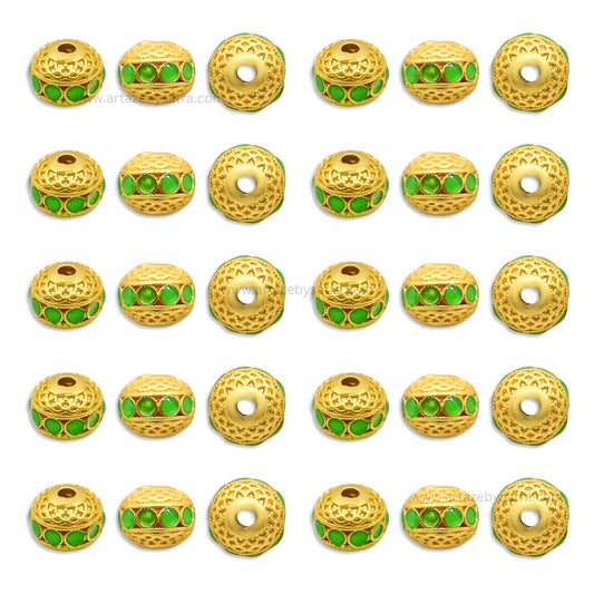 Brass Green Enamel Charms | High Quality | Size : 10mm | Qty : 4pcs