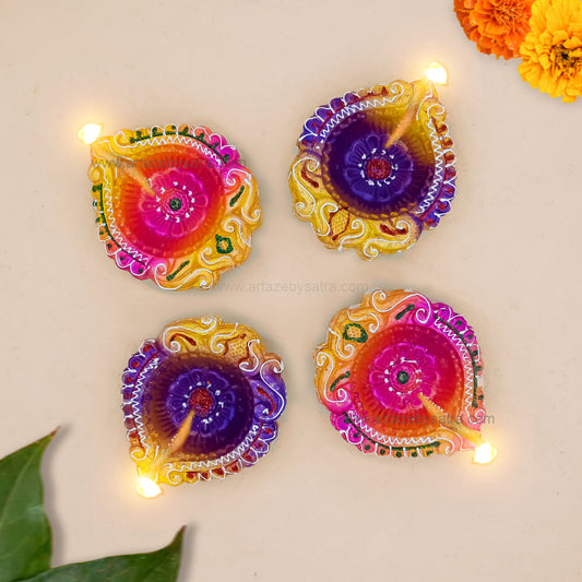 Hand-Painted Mud Diya Set | Qty : 4pcs | D24-44