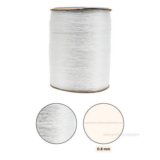 White Elastic Crystal Thread | Size : 0.8mm | Qty : 1000 mtr Roll | WT09