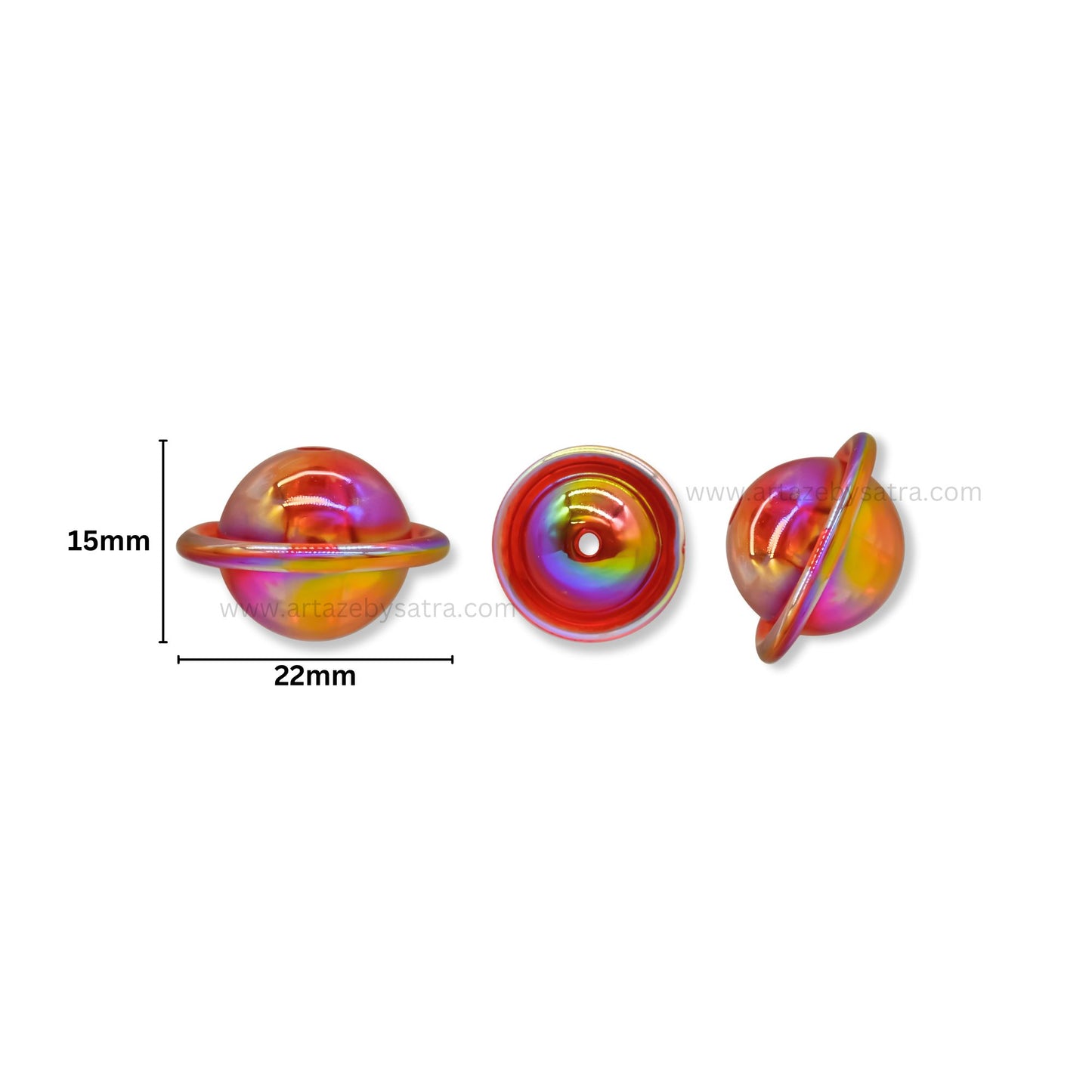 Assorted Saturn Planet Plastic Beads (2 Hole) | Size : 15mm | Qty : 10pcs | PB189