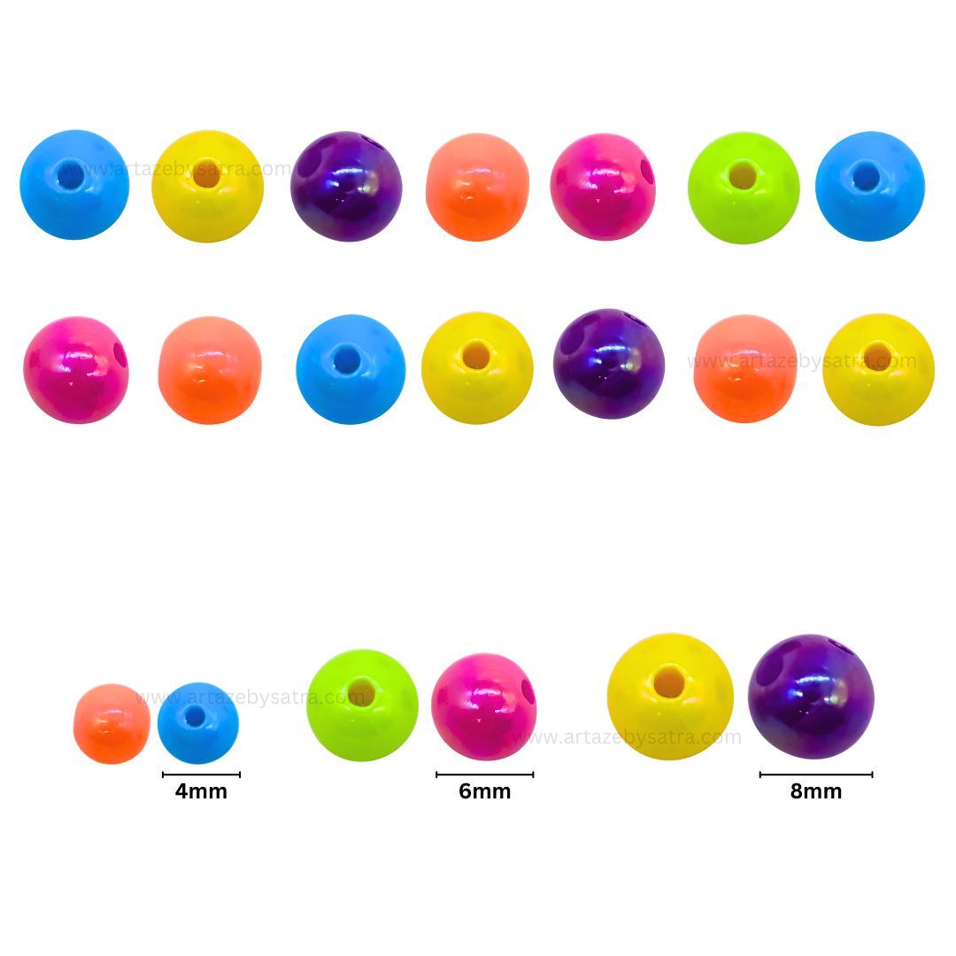 Assorted Rainbow Colorful Plastic Beads | Size : 4mm, 6mm, 8mm | PB129