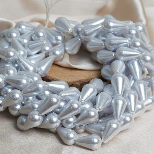 Drop Shape 2 Hole Pearl Beads | Size : H-20mm W-12mm-(14ss) | Qty : 1 Bunch-approx 144pcs | PPB17