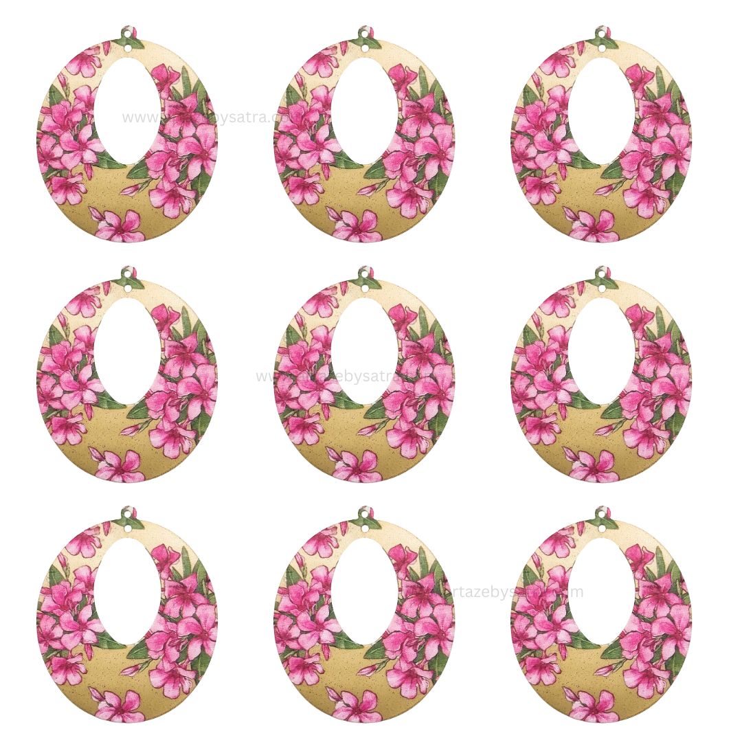 1 Loop Oval Floral Shiny Finish Metal Art | Size : 45mm | Qty : 6pcs | MA360