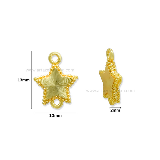 Brass Star Charm Connector | High Quality | Size : 13mm | Qty : 6pcs