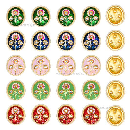Meenakari Kundan Beads | Size : 22mm | Qty : 6pcs | C-591