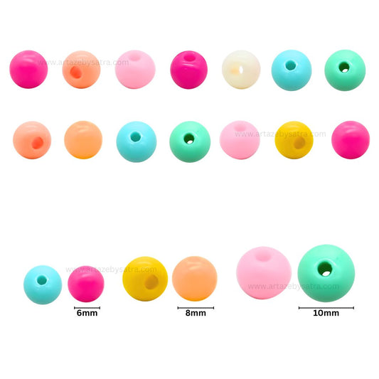 Assorted Round Pastel Plastic Beads | Size : 6mm,8mm,10mm | PB142