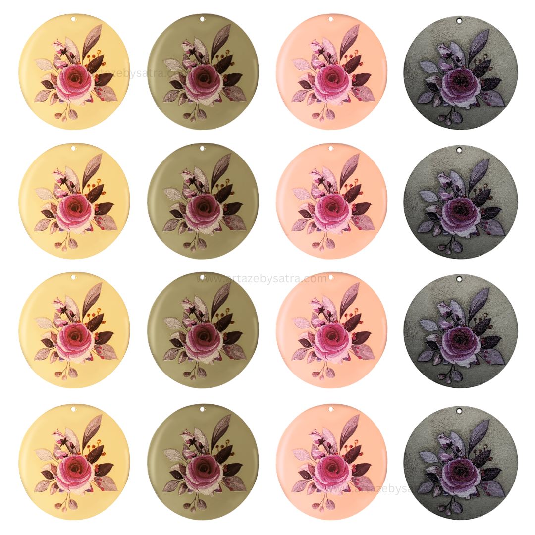 1 Loop Round Floral Matt Finish Metal Art | Size : 40mm | Qty : 6pcs | MA363