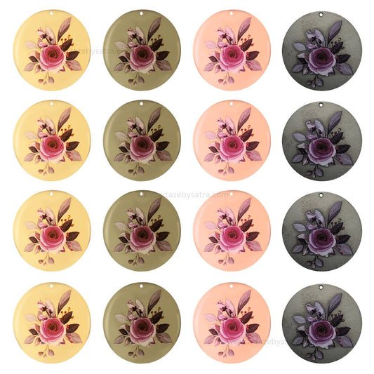 1 Loop Round Floral Matt Finish Metal Art | Size : 40mm | Qty : 20pcs | MF04