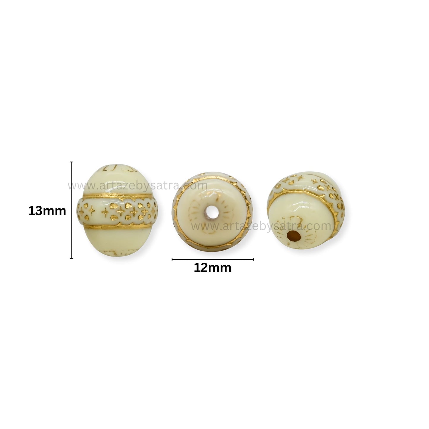 Oval Cream Enamel Filigree Beads | Size : 12mm | PB97