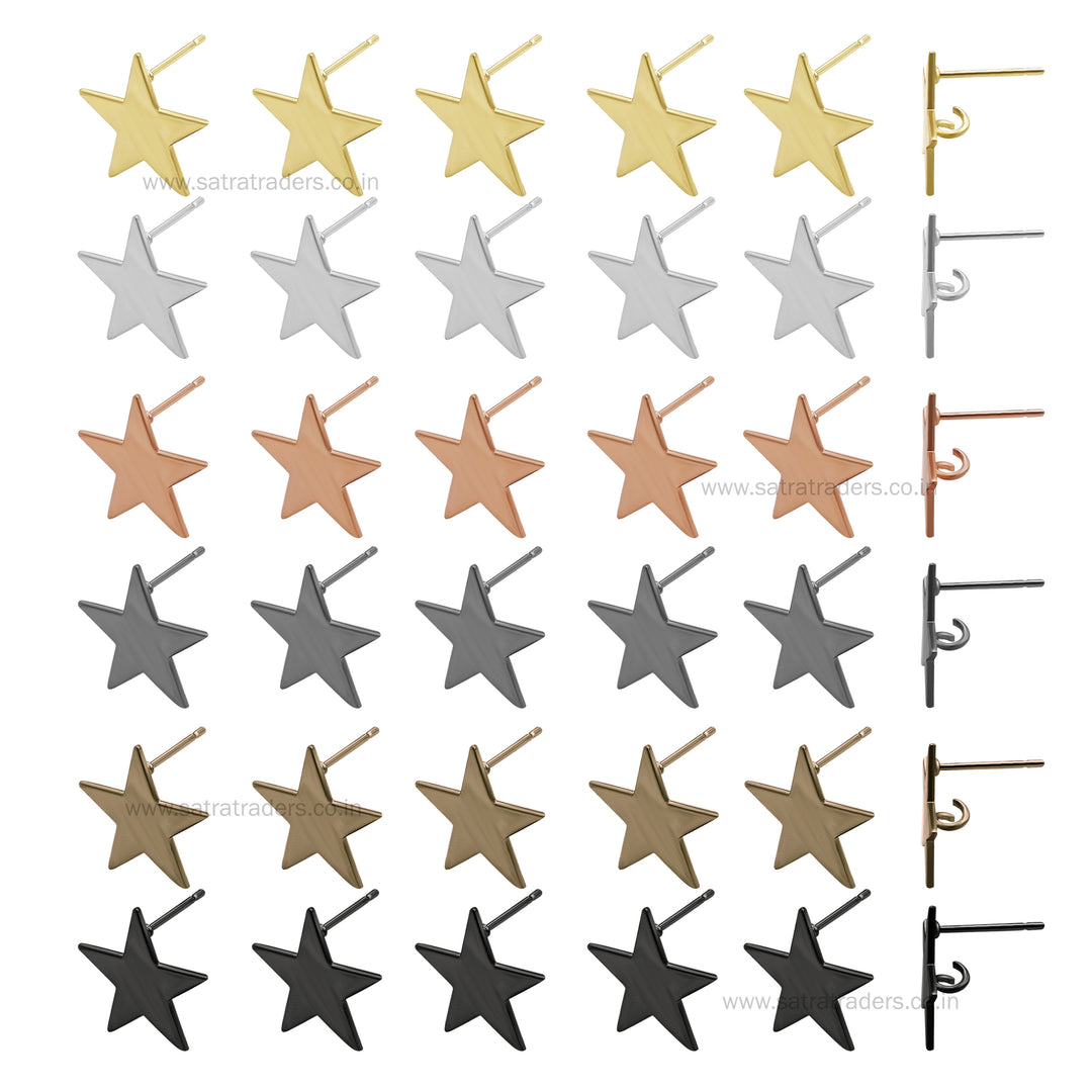 Star Shape Metal Base Earring Stud | Size : 17mm | 6pcs (3 Pair) | EF44