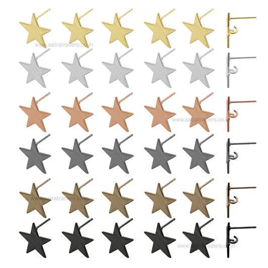 Star Shape Metal Base Earring Stud | Size : 17mm | Qty : 6pcs-3 pair | EF81