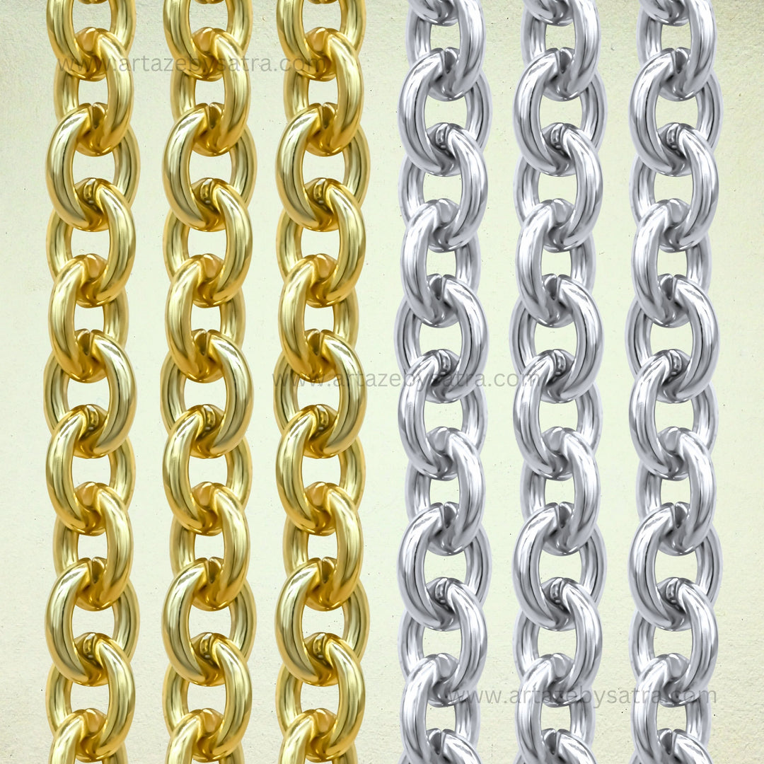 Metallic Mask Acrylic Chain Oval | Size : H-27mm W-22mm | Qty : 1mtr | AC20