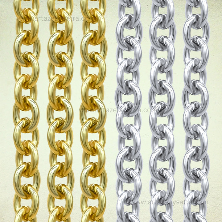 Metallic Mask Acrylic Chain Oval | Size : H-27mm W-22mm | Qty : 1mtr | AC20