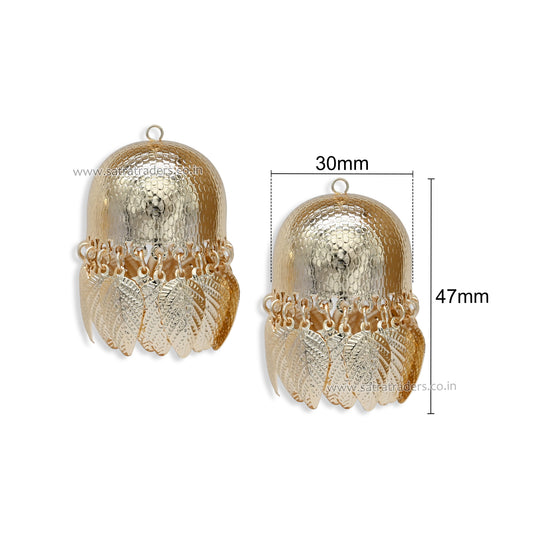 Golden Embossed Jhumka Earrings with Leaf Charms | Qty : 2pcs-1pair | EF83