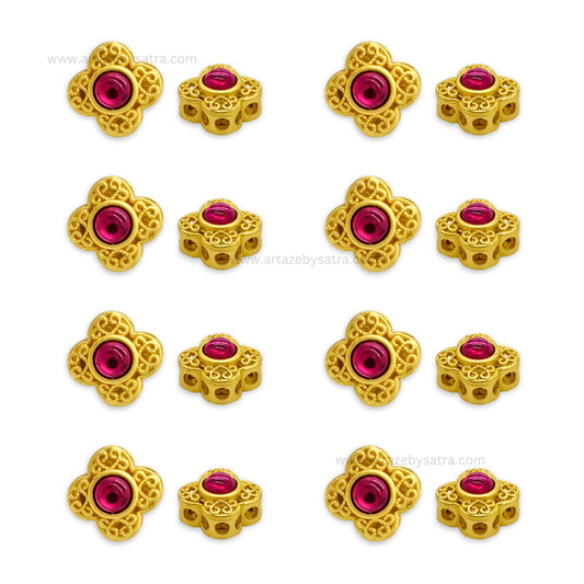 Brass Enamel Pink Stone Beads | High Quality | Size : 13mm | Qty : 4pcs
