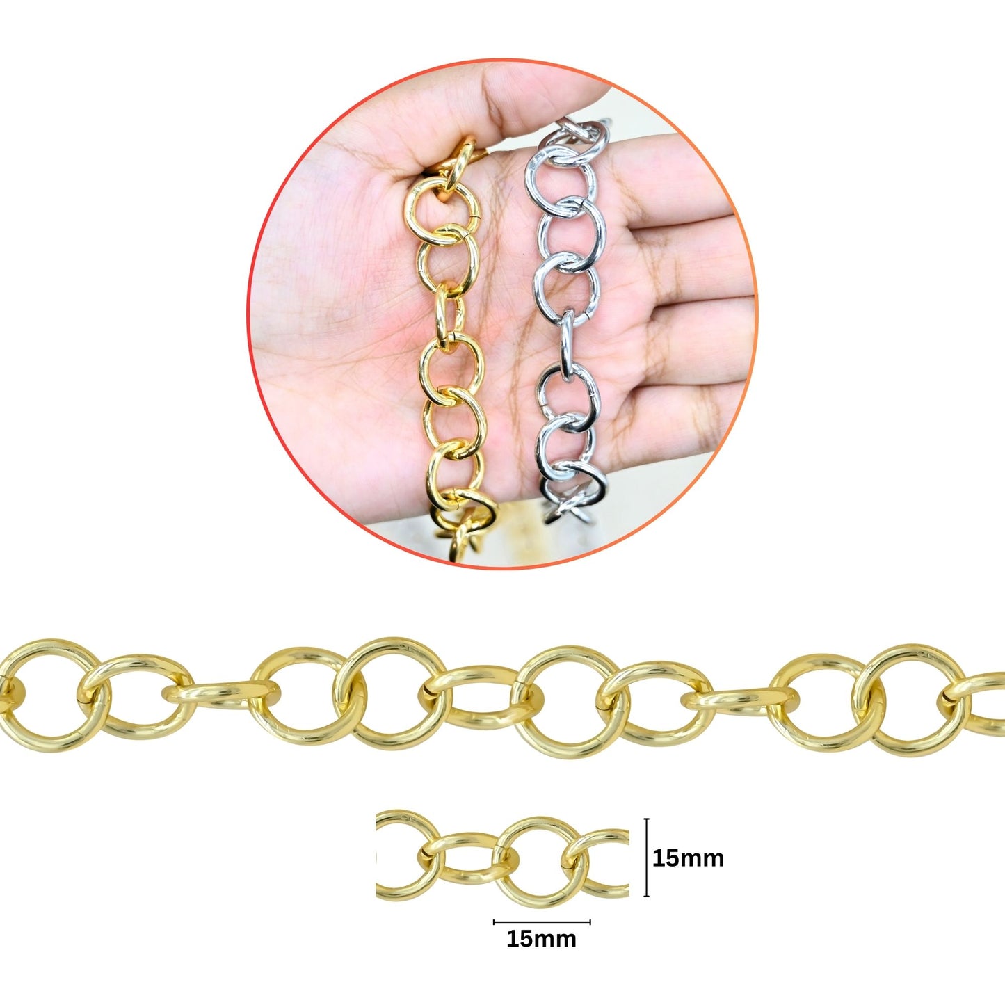Aluminium Chain | Size : W-15mm H-15mm | Qty : 1mtr | JT-19-35-9