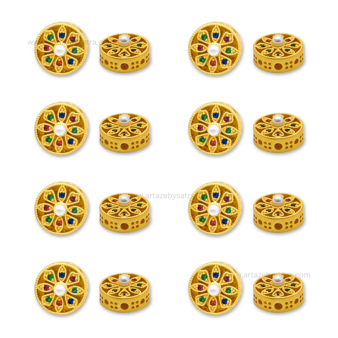 Brass Enamel Multicolor Stone Beads | High Quality | Size : 12mm | Qty : 4pcs