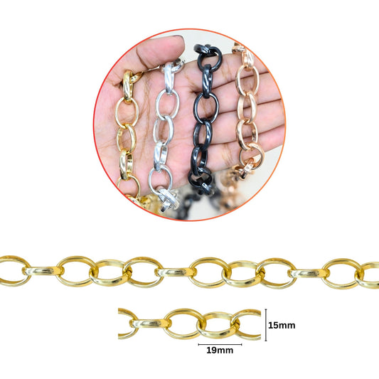 Aluminium Chain | Size : W-15mm H-19mm | Qty : 1mtr | JT-19-35-35