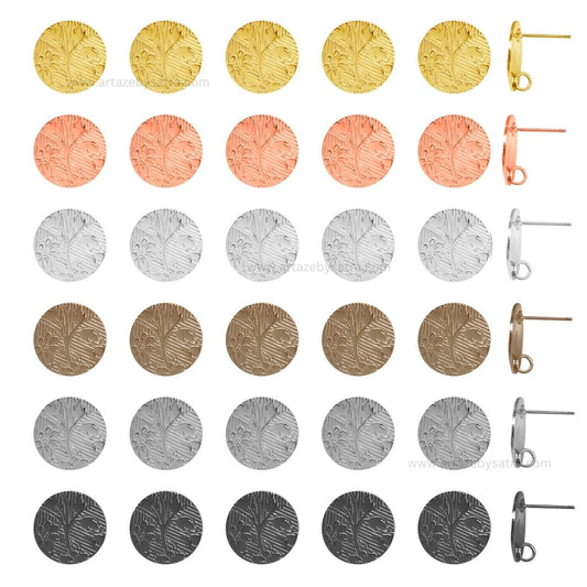Floral (Shine )Round Metal Base Earring Stud | Size : 16mm | Qty : 6pcs | EF35