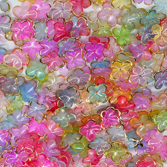 Assorted Acrylic Golden Colour Outlines Clover Beads | PB251