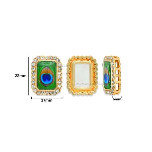Rectangle Peacock Meenakari Kundan Beads | Size : 22mm | Qty : 6pcs | MK 18