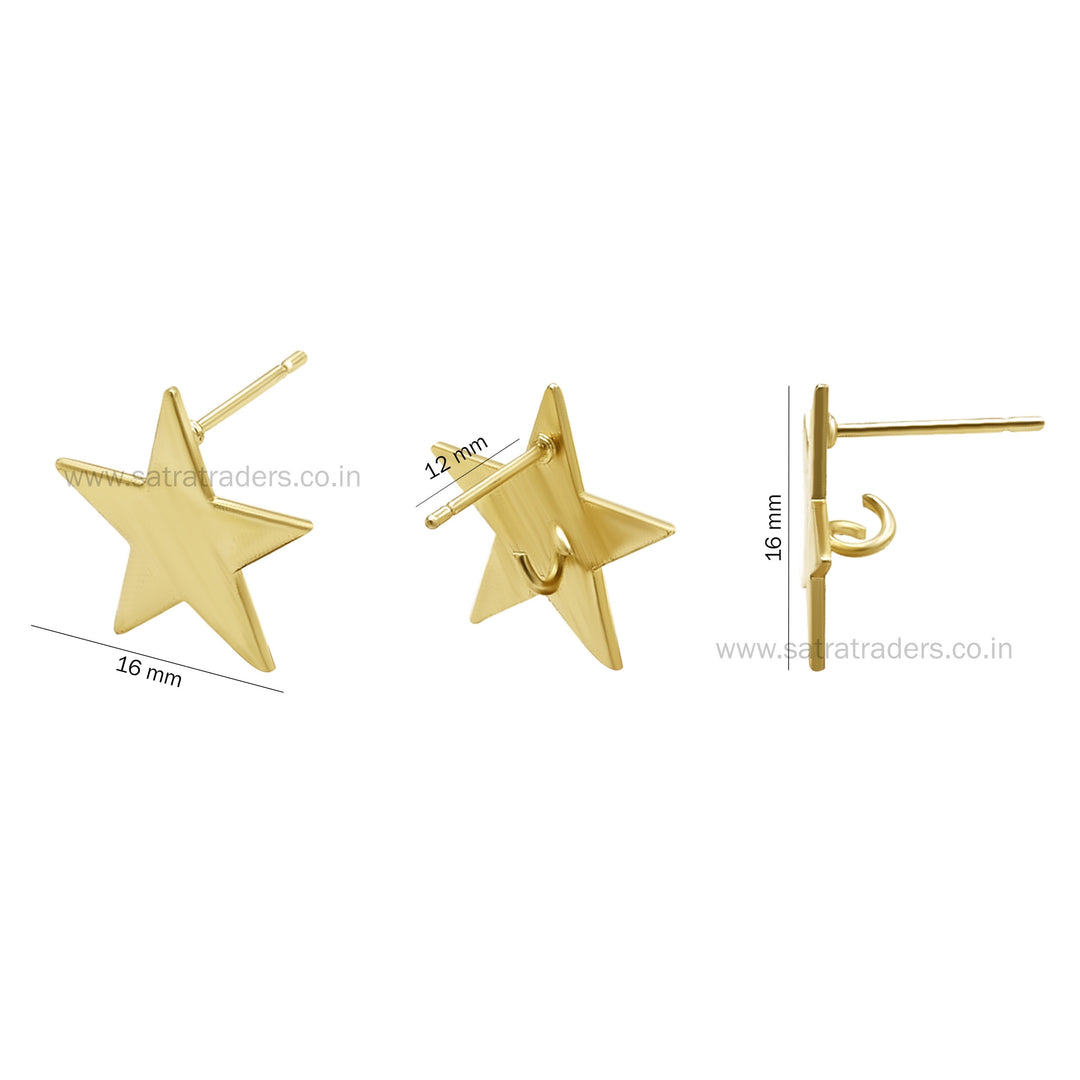 Star Shape Metal Base Earring Stud | Size : 17mm | 6pcs (3 Pair) | EF44