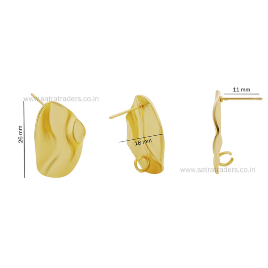 Oval Shape Metal Base Earring Stud | Size : 18mm | 6pcs (3 Pair) | EF58