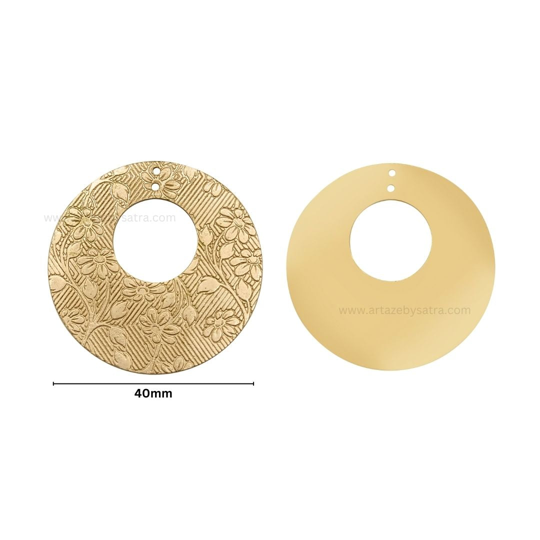2 Loop Round Floral Matt Finish Metal Art | Size : 40mm | Qty : 10pcs | MF21