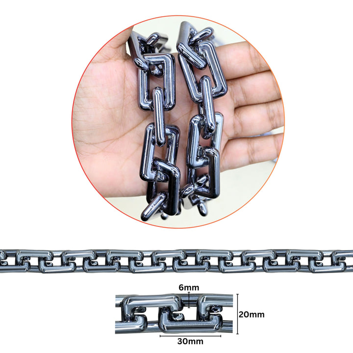 Metallic Chain Rectangle Link | Size : 20mm | Qty : 1mtr | AC10