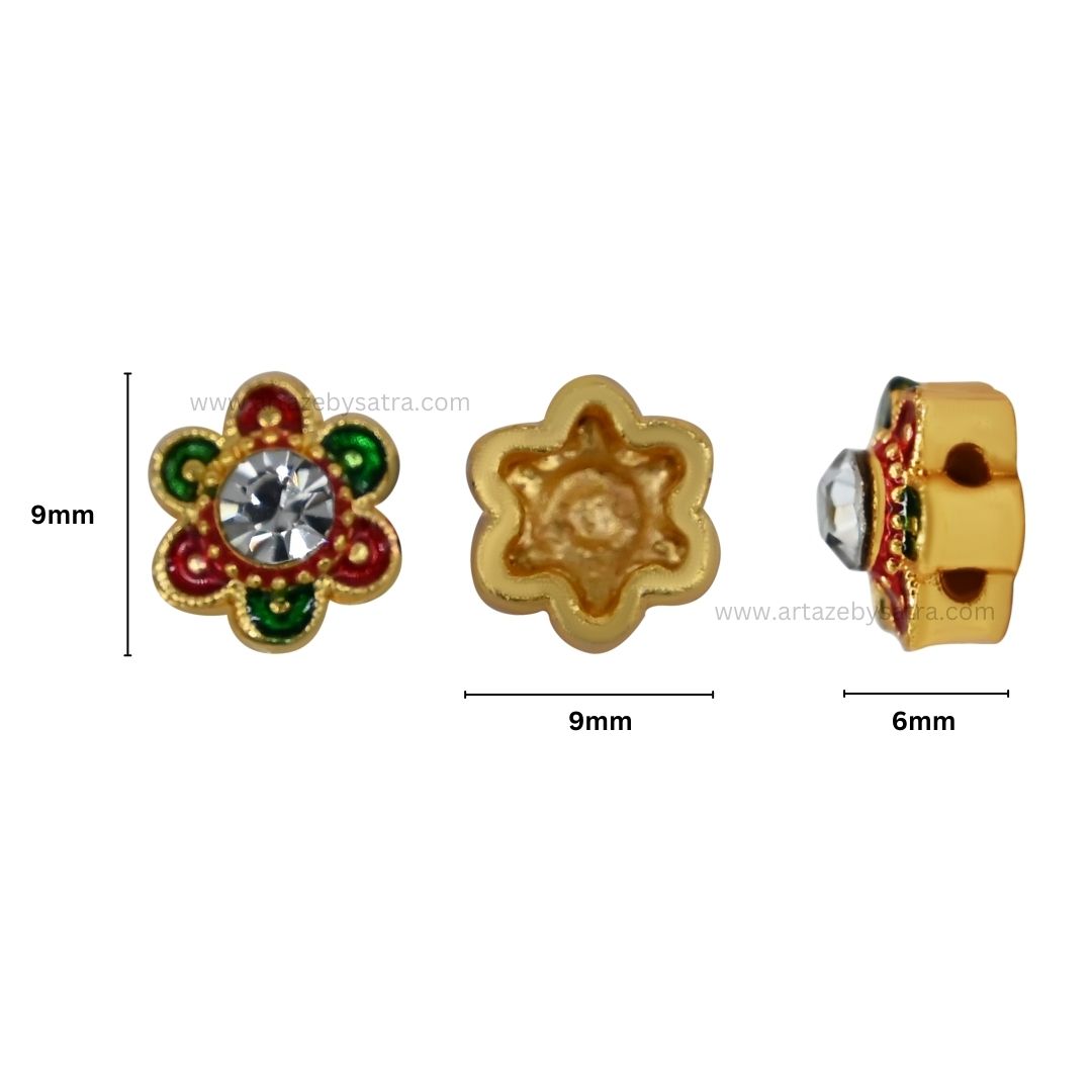 Meenakari Kundan Beads | Size : 9mm | Qty : 12pcs | MKB32