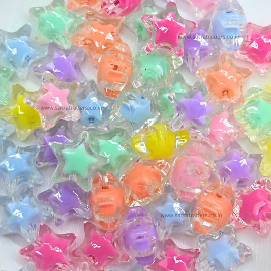 Assorted Star Transparent Pastel Plastic Beads | PB81