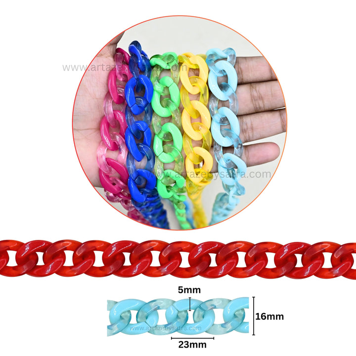 Matt Translucent Acrylic Chains | Size : H-16mm W-23mm | Qty : 1mtr | AC09