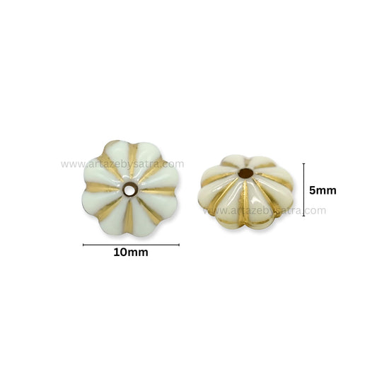 Flower-Shaped Ivory Gold Beads | Size : 10mm | PB99
